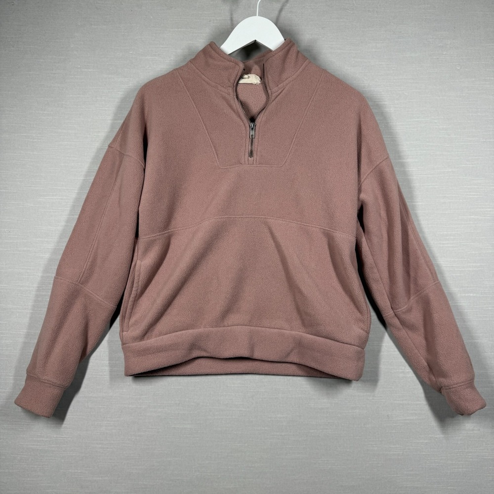 Hippie Rose Pullover Fleece Women M Pink 1/4 Zip Pocket Pouch Minimalist
